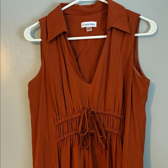 Calvin Klein Sleeveless Maxi Dress in Rust Red - Picture 3 of 5